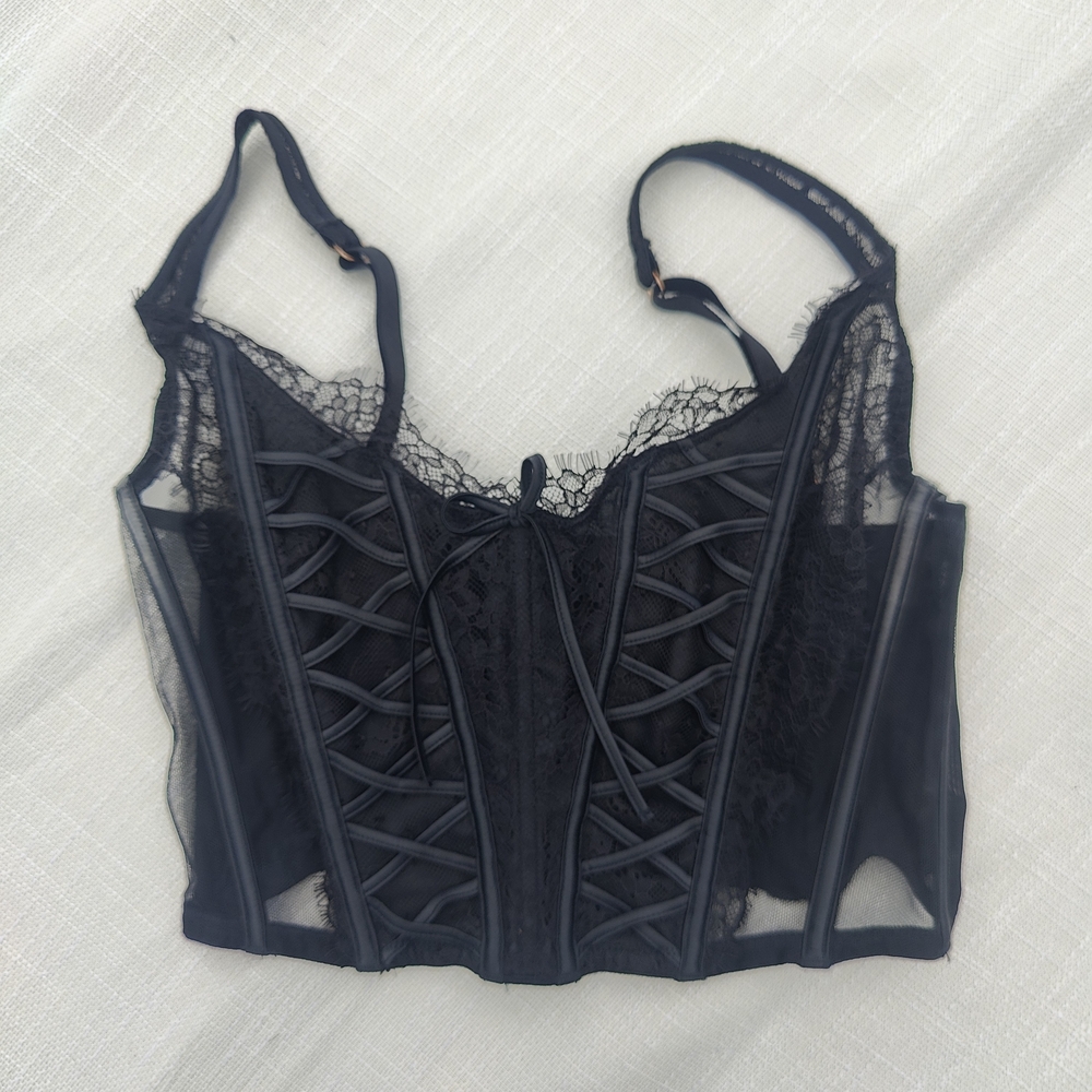 Victoria Secret Dream Angels Unlined Lace-Up Corset Top Black Size S(?)